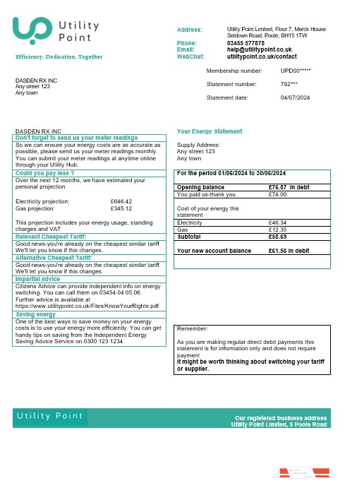 United Kingdom Utility Point business utility bill template in Word and PDF formats